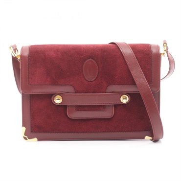 CARTIER Must Line Shoulder Bag Suede leather Bordeaux Used Women