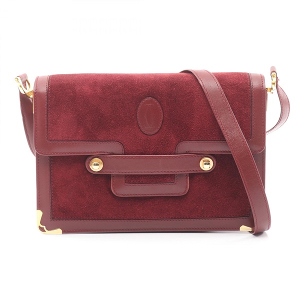 CARTIER Must Line Shoulder Bag Suede leather Bordeaux Used Women