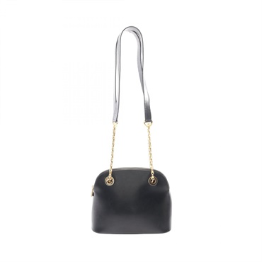 CELINE Circle logo chain Shoulder Bag leather Black Used Women