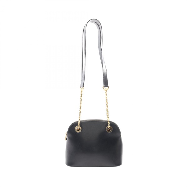 CELINE Circle logo chain Shoulder Bag leather Black Used Women