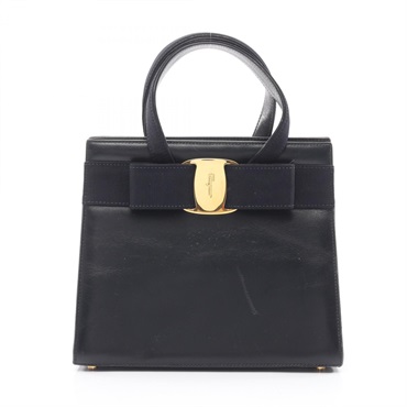 Salvatore Ferragamo Vara ribbon Handbag leather Navy Used Women GHW