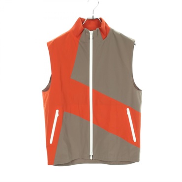 HERMES Panel H logo Zip-up Vest Sleeveless Top #50 Nylon elastane Beige Orange