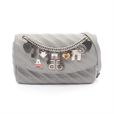 BALENCIAGA BB round Chain Shoulder Handbag 516921 leather Gray Used Women