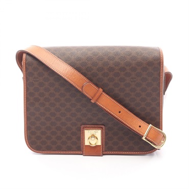 CELINE Macadam Shoulder crossbody Bag canvas leather Brown Used Women