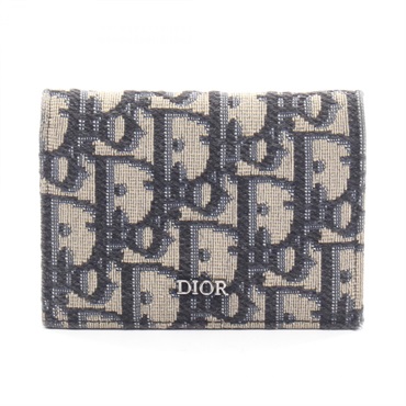 Christian Dior Oblique Card Case holder canvas leather Navy Beige Black Used