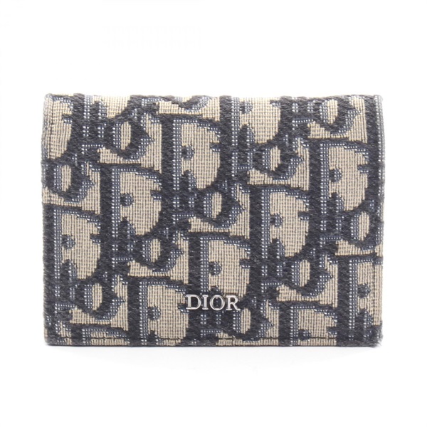 Christian Dior Oblique Card Case holder canvas leather Navy Beige Black Used