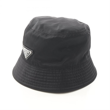 PRADA Re-Nylon triangle logo bucket hat 55cm 1HC137 Black Used Women