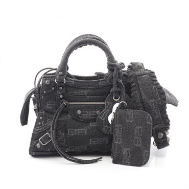 BALENCIAGA Neo Cagoule XS shoulder Handbag 700940 denim Gray Used Women
