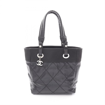 CHANEL Paris Biarritz PM Tote shoulder Bag 34208 canvas leather Black Used SHW