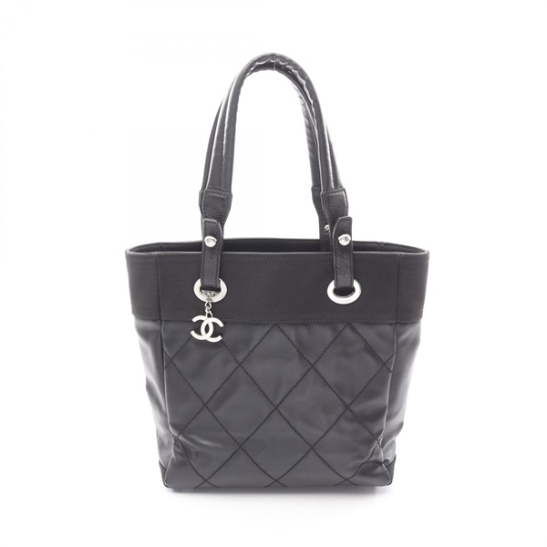 CHANEL Paris Biarritz PM Tote shoulder Bag 34208 canvas leather Black Used SHW