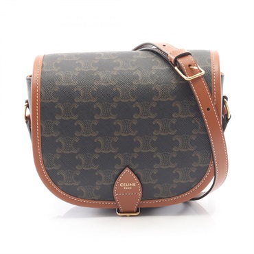 CELINE Folco Medium Triomphe Shoulder crossbody Bag canvas leather black brown
