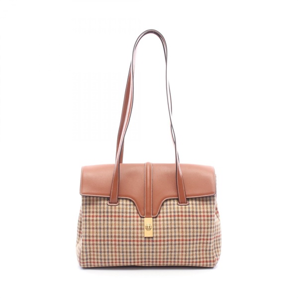 CELINE 16 Seize Medium Soft Shoulder Tote Bag wool leather Brown Multicolor Used