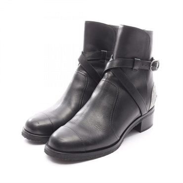 CHANEL Short boots G28694 leather metal Black Silver Used Women #38 CC Coco