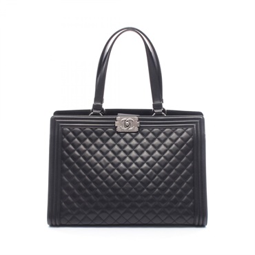 CHANEL Boy Chanel Large Matelasse Tote Handbag A92773 leather Black SHW Used CC