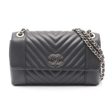 CHANEL V-Stitch Chevron Shoulder Handbag lamb leather Black GHW Used Women CC
