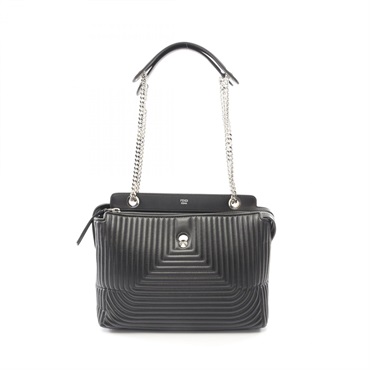 FENDI Dotcom click Logo Chain Shoulder Bag leather Black Used Women