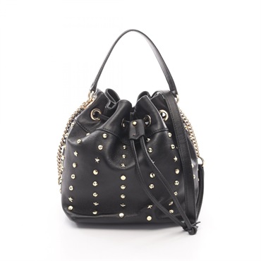 JIMMY CHOO Rock studs 2Way Chain Shoulder Bag leather Black Used Women