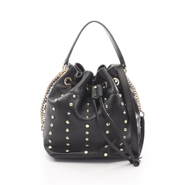 JIMMY CHOO Rock studs 2Way Chain Shoulder Bag leather Black Used Women