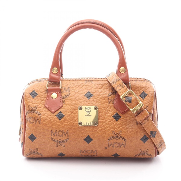 MCM Vicetos 2Way Shoulder Handbag canvas leather Brown Used Women