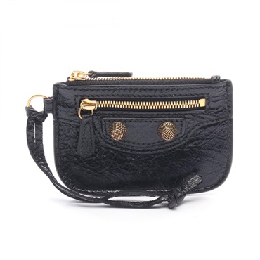 BALENCIAGA CAGOLE Coin purse case leather Black GHW Used Women