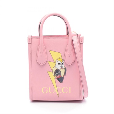 GUCCI x Bananya Mini 2Way Tote Handbag 671623 leather Pink Yellow Used Women