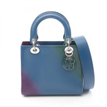 Dior LADY DIOR Shoulder Handbag leather Blue Green Purple Used Women SHW