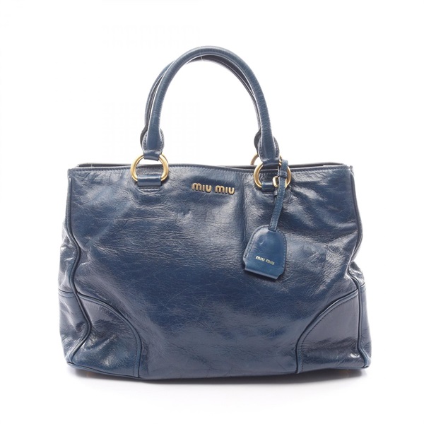 Miu Miu Handbag leather Navy GHW logo Used Women