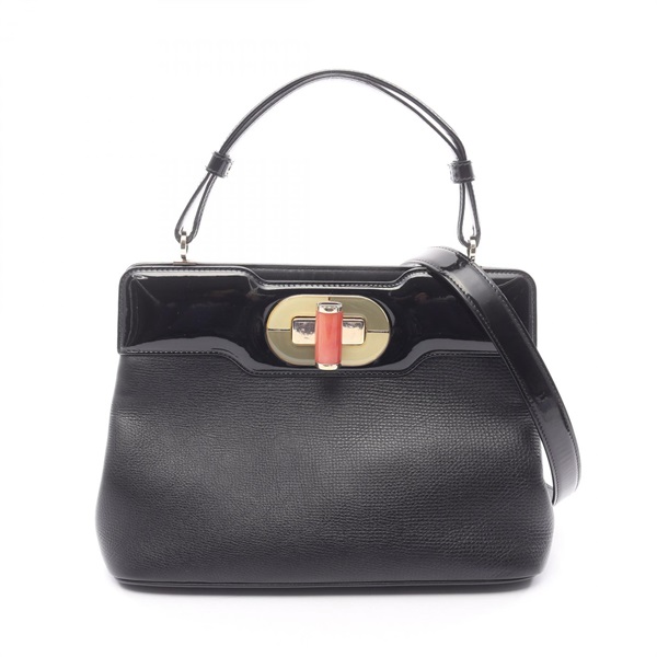 BVLGARI Isabella Rossellini Shoulder Crossbody Handbag leather Patent Black Used