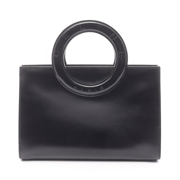CELINE Circle logo Tote Handbag leather Black Used Women