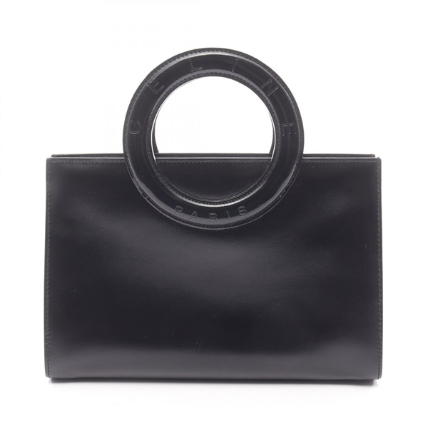 CELINE Circle logo Tote Handbag leather Black Used Women