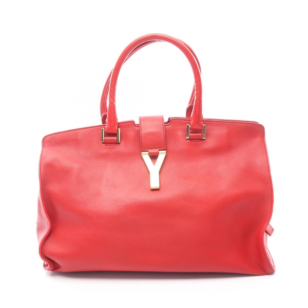 SAINT LAURENT PARIS Y line Cabas Handbag leather Red Used Women