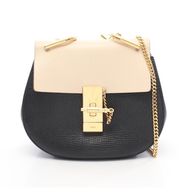Chloe Drew Chain Crossbody Shoulder Bag leather Black Beige Used Women