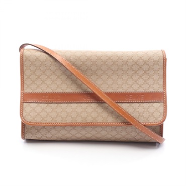 CELINE Triomphe Shoulder crossbody Bag canvas leather Beige Brown Used Women