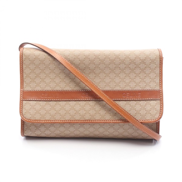 CELINE Triomphe Shoulder crossbody Bag canvas leather Beige Brown Used Women