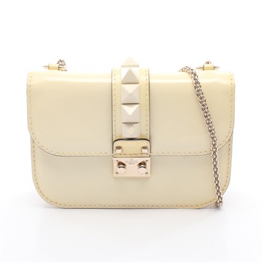 Valentino Rock studs chain Shoulder Bag Patent leather Yellow Used Women