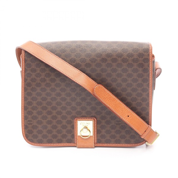 CELINE Macadam Shoulder crossbody Bag PVC coated canvas leather Brown Used Women