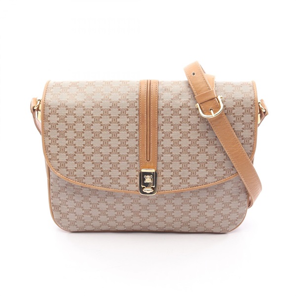 CELINE Macadam Crossbody Shoulder Bag PVC coated canvas leather Beige Used Women