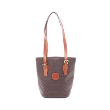 CELINE Macadam Shoulder Tote Bag PVC coated canvas leather Brown Used Women