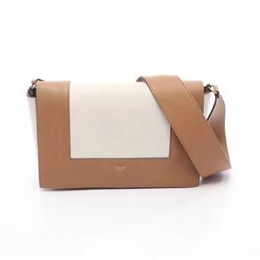 CELINE Frame medium Shoulder Bag leather White Brown Used Women