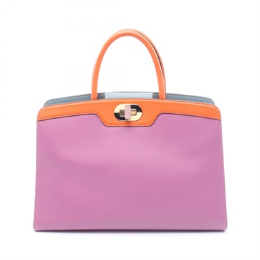 BVLGARI Icona 10 Tote hand Bag leather Purple Orange Used Women