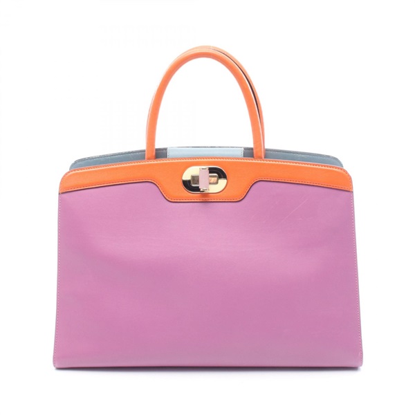BVLGARI Icona 10 Tote hand Bag leather Purple Orange Used Women