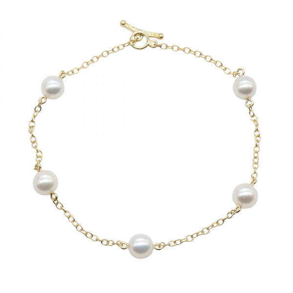 TIFFANY＆CO By the Yard Station Pearl Bracelet 18KYG Yellow Gold White Used 16㎝