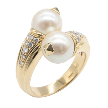 BVLGARI Passodoppio Pearl Diamond Ring 18KYG Yellow Gold Used women US size 5