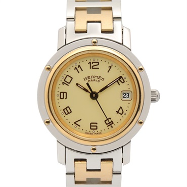 HERMES Clipper Wrist Watch CL4.220 Quartz Gold Plated Stainless Steel Used Women