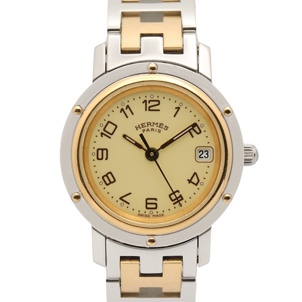 HERMES Clipper Wrist Watch CL4.220 Quartz Gold Plated Stainless Steel Used Women