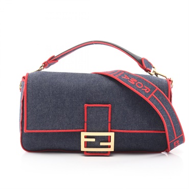 FENDI Mamma Bucket ROMA Shoulder Handbag 8BR771 denim Navy Red Used Women