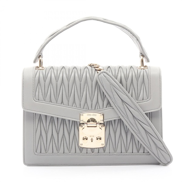 Miu Miu MATELASSE crossbody shoulder Handbag 5BA094 leather Gray Used Women