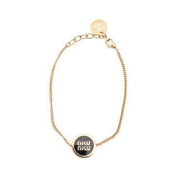 Miu Miu Logo Bracelet 5IB6322F6TF0002 Gold Plated Enamel 18.5cm Black NEW Women