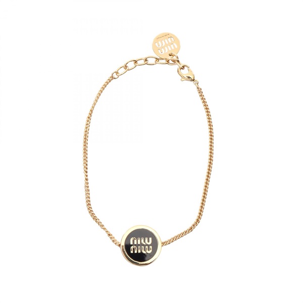 Miu Miu Logo Bracelet 5IB6322F6TF0002 Gold Plated Enamel 18.5cm Black NEW Women