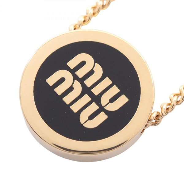 Miu Miu Logo Necklace Gold Plated Black NEW 43~48cm Women